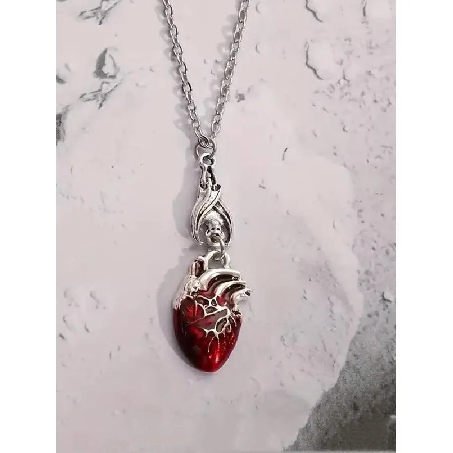 Punk Style Bat & Heart Design Pendant Necklace,