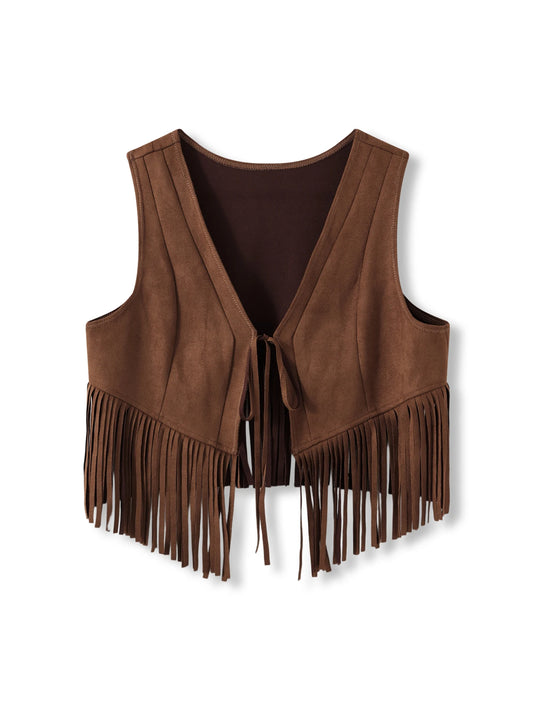 Women s Plus Size Fringe Trim Denim Jacket Vintage Sleeveless Open Front Western Vest for Casual Outings and Events