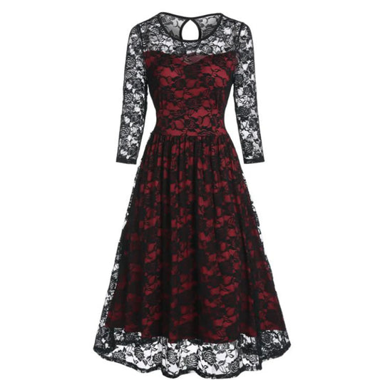 Formal Dresses Wedding Guest Plus Size Long Sleeves A Line Dress Sweetheart Neck Hollow Out Vintage Lace Midi Dress Vestidos