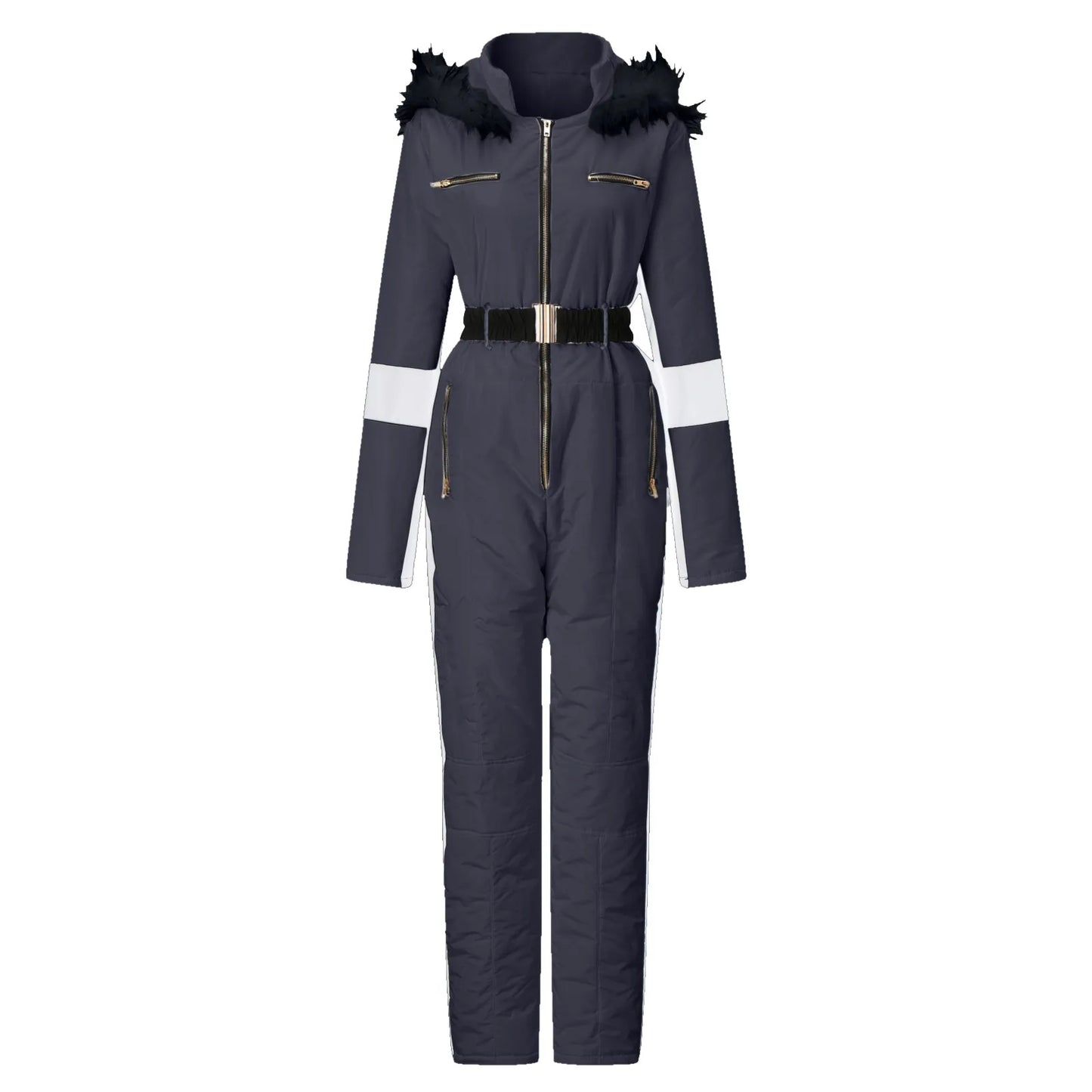 Women One-Piece Ski Suit Winter Snowboard Jumpsuit Waterproof Windproof Thicken Hooded Outdoor Sport Wear For Mountain Hiking