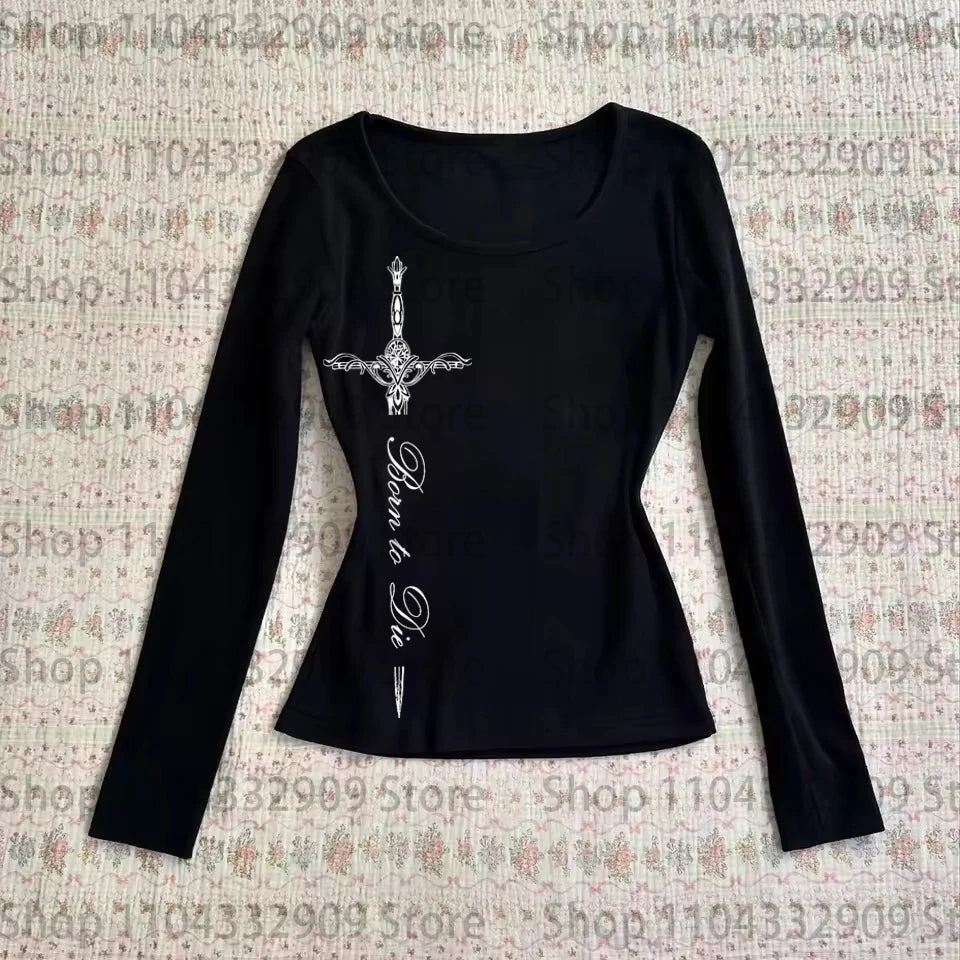 Printing Women's Long Sleeve Tee  Vintage Streetwear