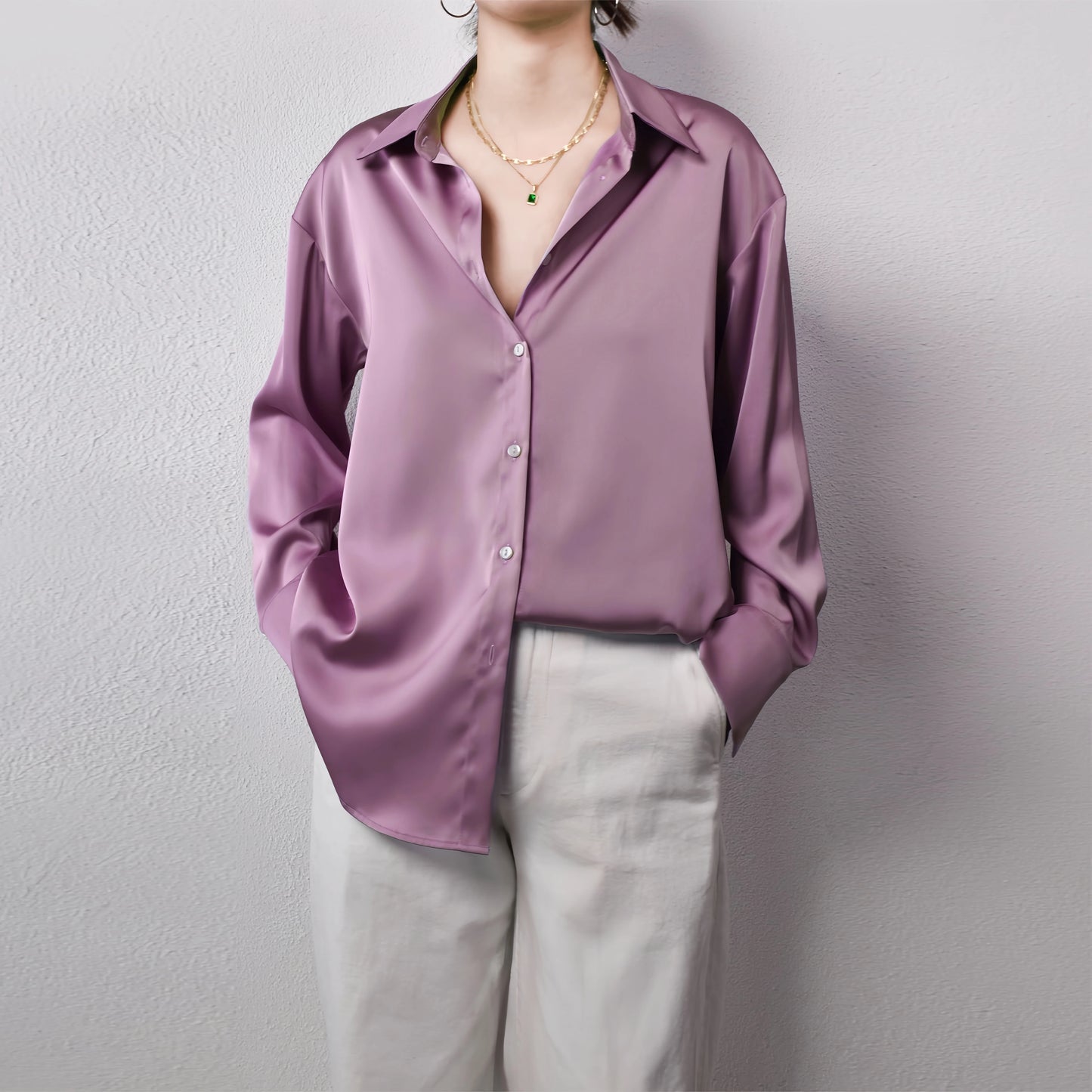 Casual Shirt Elegant Blouses For Women Satin Multicolor