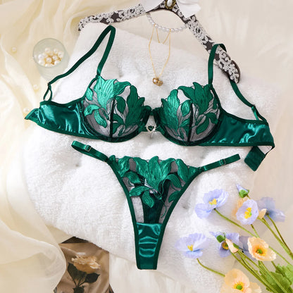 Embroidered Print Pajama Set Women, Sexy Bra