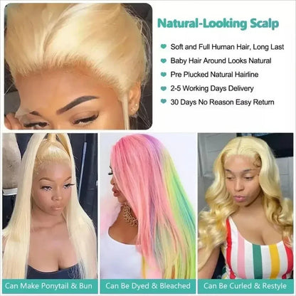 Blonde Colored Straight Human Hair Wigs Lace Front Wigs For Women