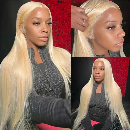 Blonde Colored Straight Human Hair Wigs Lace Front Wigs For Women