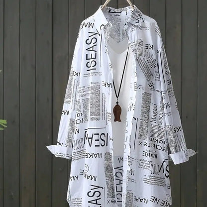 Plus Size Korean Letter Print Shirt Women