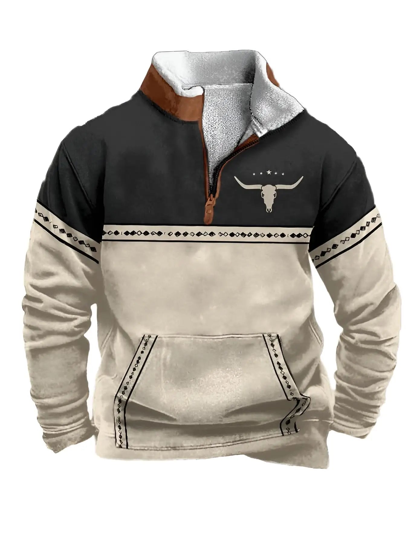 Vintage Western Hoodie  Aztec Cowboy Design