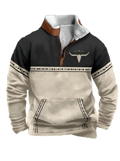 Vintage Western Hoodie  Aztec Cowboy Design