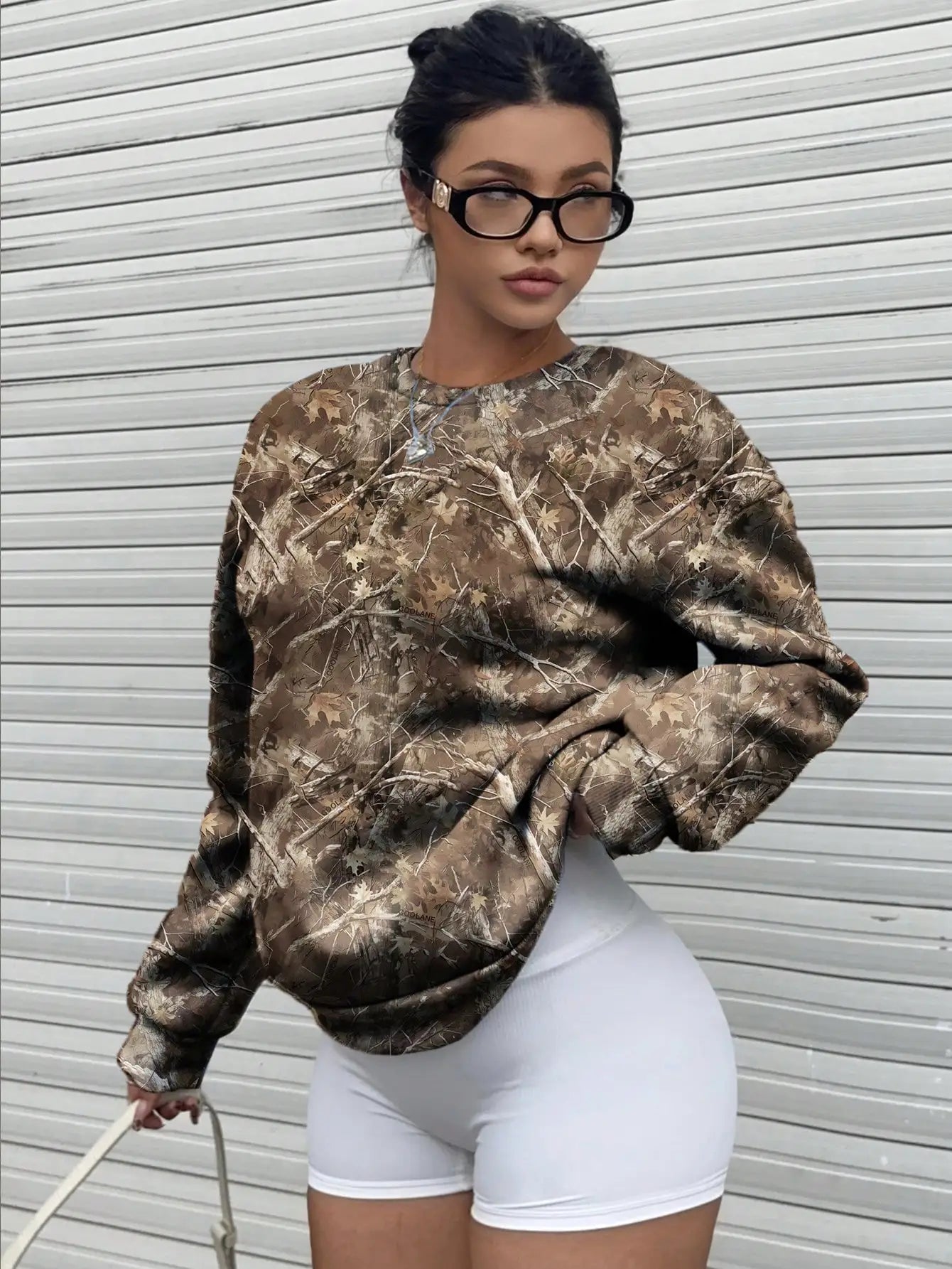 Women's Camo Print Long Sleeve Crewneck Sweatshirt