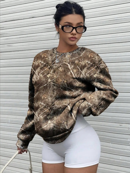 Women's Camo Print Long Sleeve Crewneck Sweatshirt
