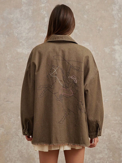 Western Cowgirl Embroidered Denim Jacket for Women