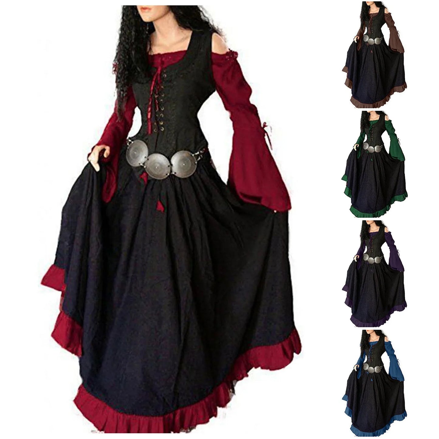 Women'S Medieval Retro Gothic Punk Dress Women Off Shoulder Vintage Dresses Drawstring Girdling Gothic Dress Ropa Europea
