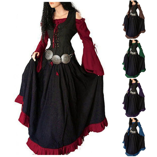 Women'S Medieval Retro Gothic Punk Dress Women Off Shoulder Vintage Dresses Drawstring Girdling Gothic Dress Ropa Europea