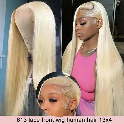 Blonde Colored Straight Human Hair Wigs Lace Front Wigs For Women