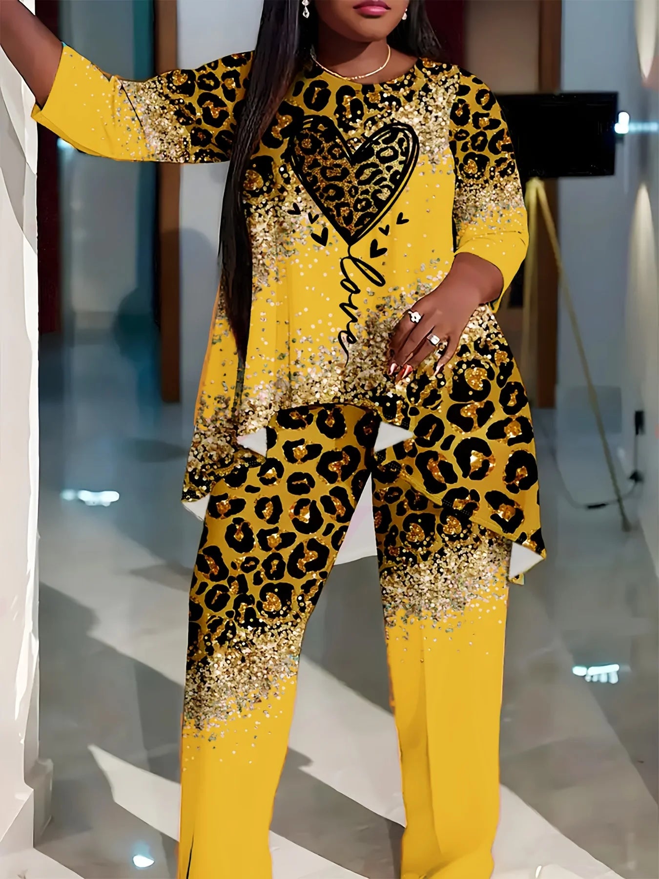 Plus Size Women's Suit Shirt Pants Two-Piece Suit