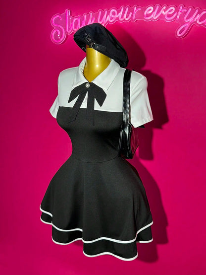 Block Mini Dress with Ruffle Hem, A-Line Fit for Casual Date Party