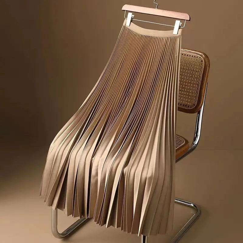 Women Vintage Midi Skirt  A-Line Skirt Summer Solid  Satin Long Skirts