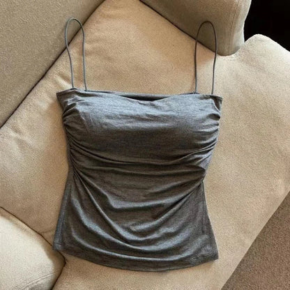 Women's Sleeveless Pleated Slim Fit Vest