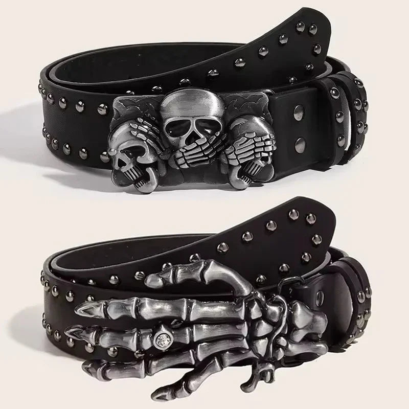 Women Goth Unisex Men's Belt Paw Skull Buckle Waistband Man
