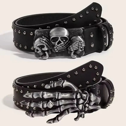 Women Goth Unisex Men's Belt Paw Skull Buckle Waistband Man