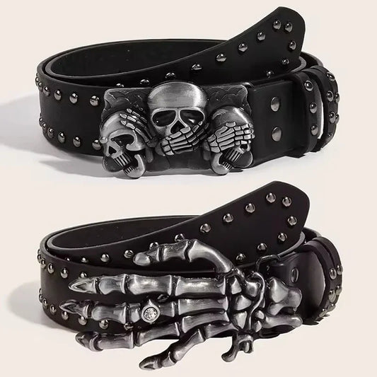 Women Goth Unisex Men's Belt Paw Skull Buckle Waistband Man