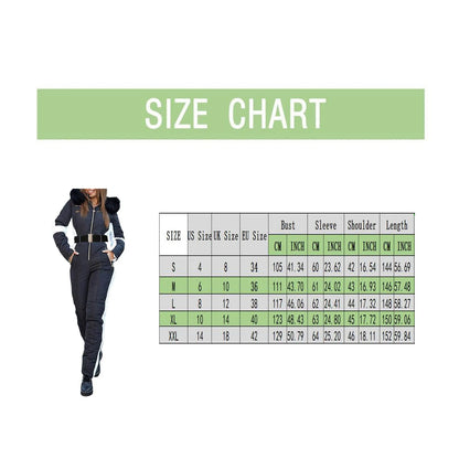 Women One-Piece Ski Suit Winter Snowboard Jumpsuit Waterproof Windproof Thicken Hooded Outdoor Sport Wear For Mountain Hiking