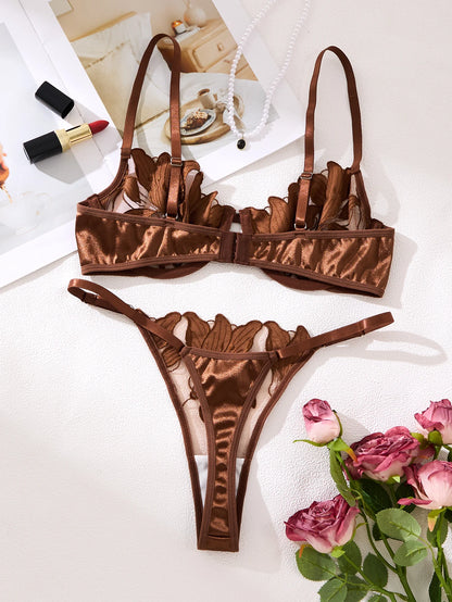 Embroidered Print Pajama Set Women, Sexy Bra