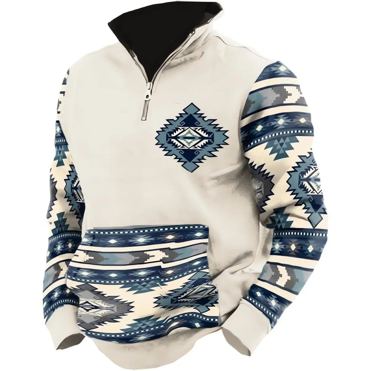 Aztec Cowboy Mens Hoodie Vintage Graphic Western Hoodies for Men Casual Long Sleeve Half Zip Pullover with Pocket Menswear Styli