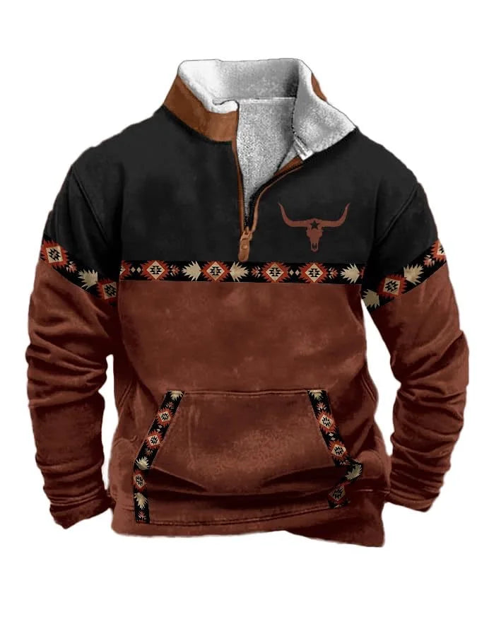Vintage Western Hoodie  Aztec Cowboy Design