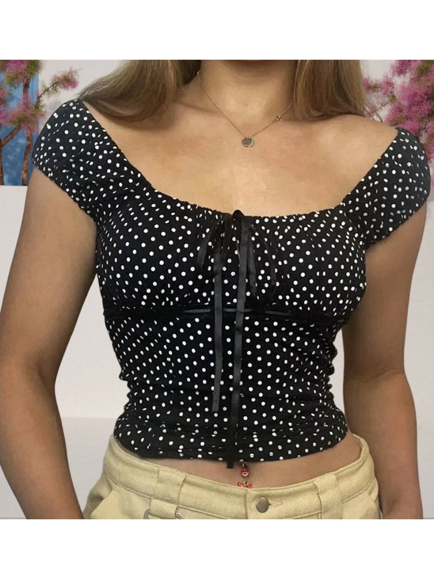 Women s Short Sleeve T-Shirts with Polka Dot