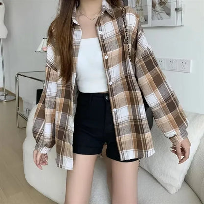 Plaid Shirt Women Fashion Autumn Long Sleeve Top