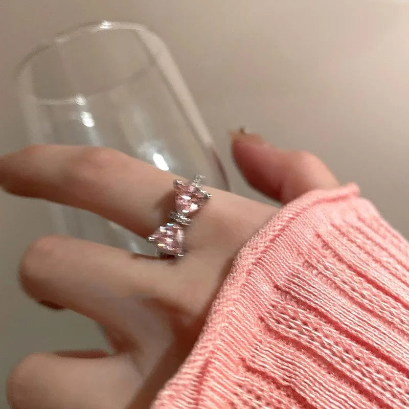Exquisite Pink Zircon Bowknot Open Ring