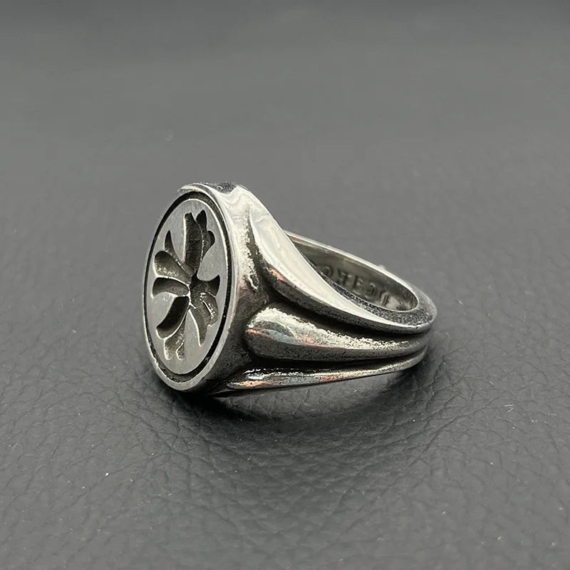 S925 Sterling Silver Retro Floral Seal Ring,