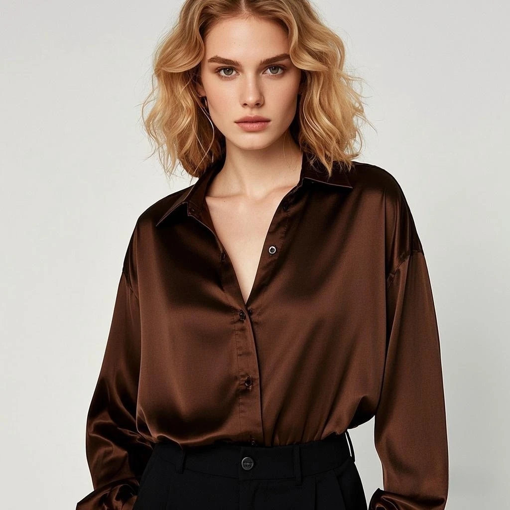 Casual Shirt Elegant Blouses For Women Satin Multicolor