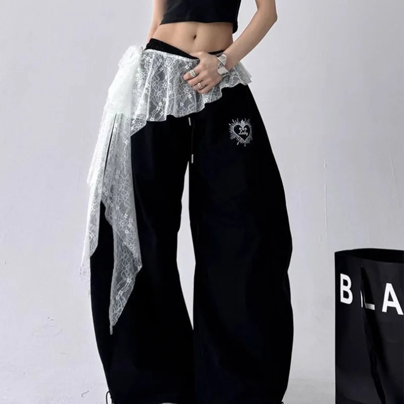 Jeans Pants Decor Embroidered Flower Lace Mini Skirt