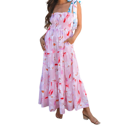 Women s Boho V-Neck Maxi Dress with Ruffle Hem