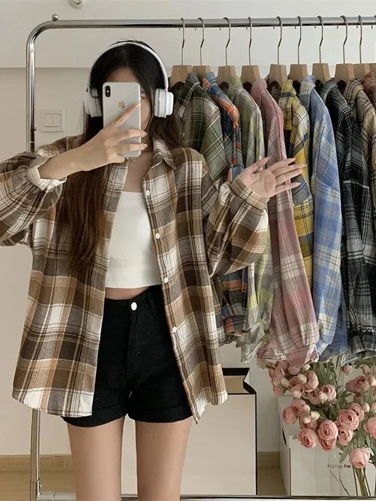 Plaid Shirt Women Fashion Autumn Long Sleeve Top