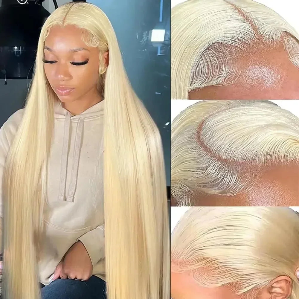 Blonde Colored Straight Human Hair Wigs Lace Front Wigs For Women