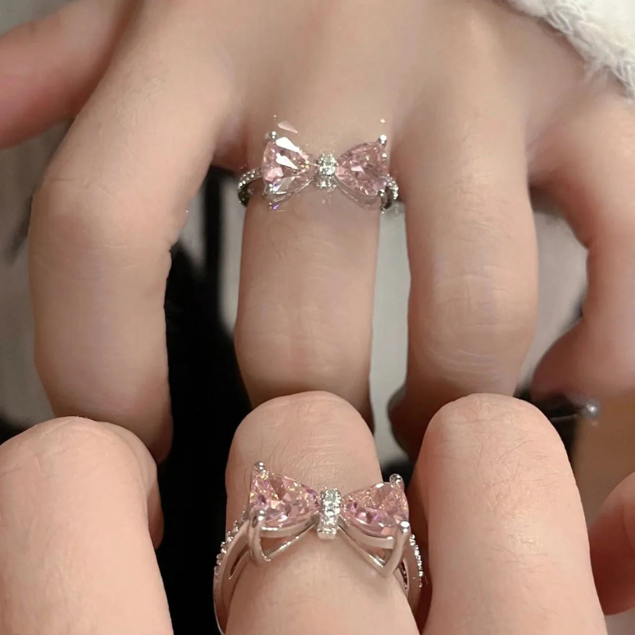 Exquisite Pink Zircon Bowknot Open Ring