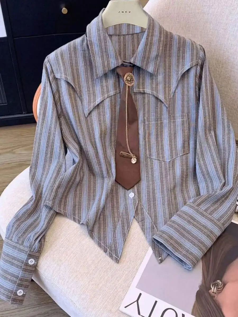 Women's Striped/White/Black Asymmetrical Shirt