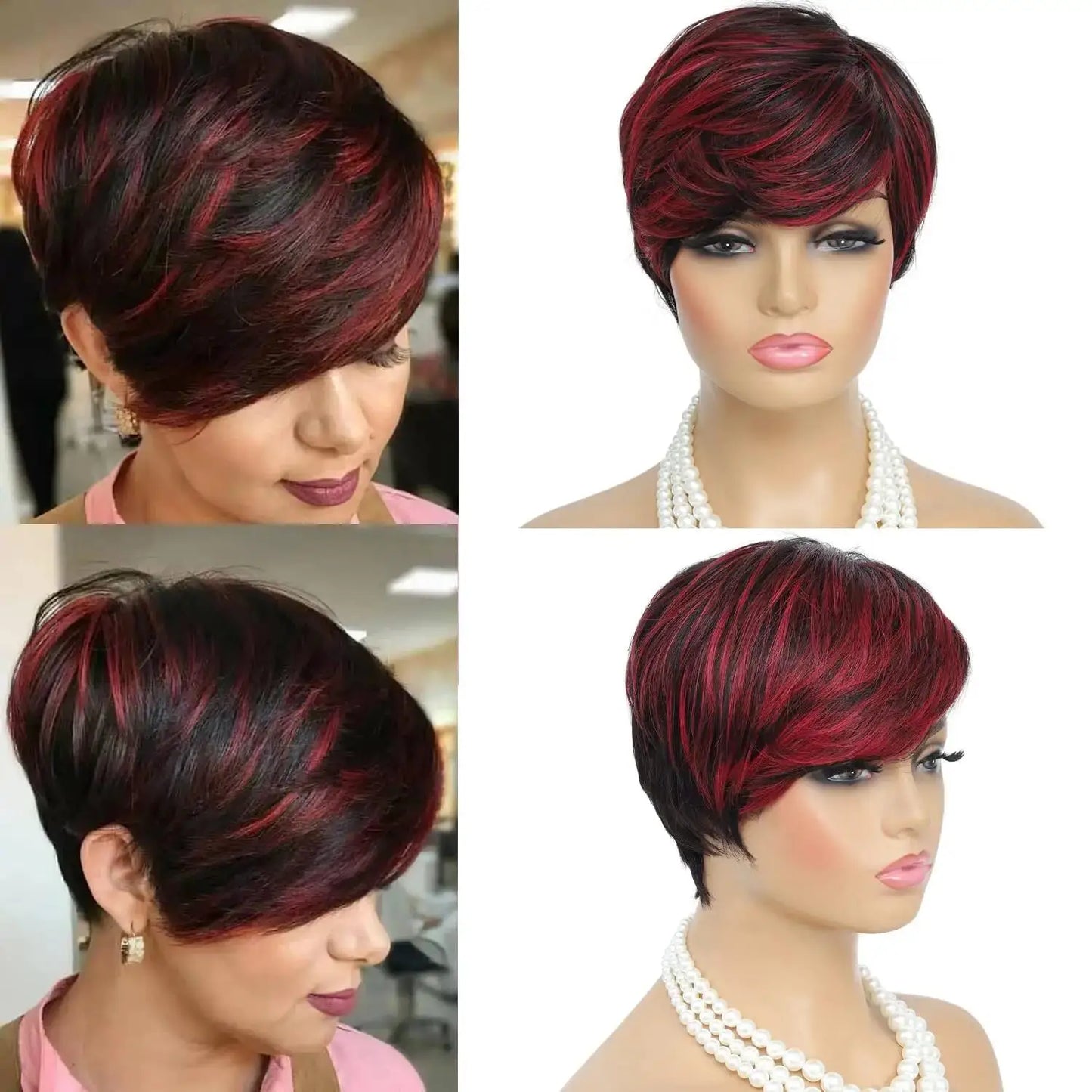 Cut Wig for Black Women Short Cut Wig Black Mixed With Red
