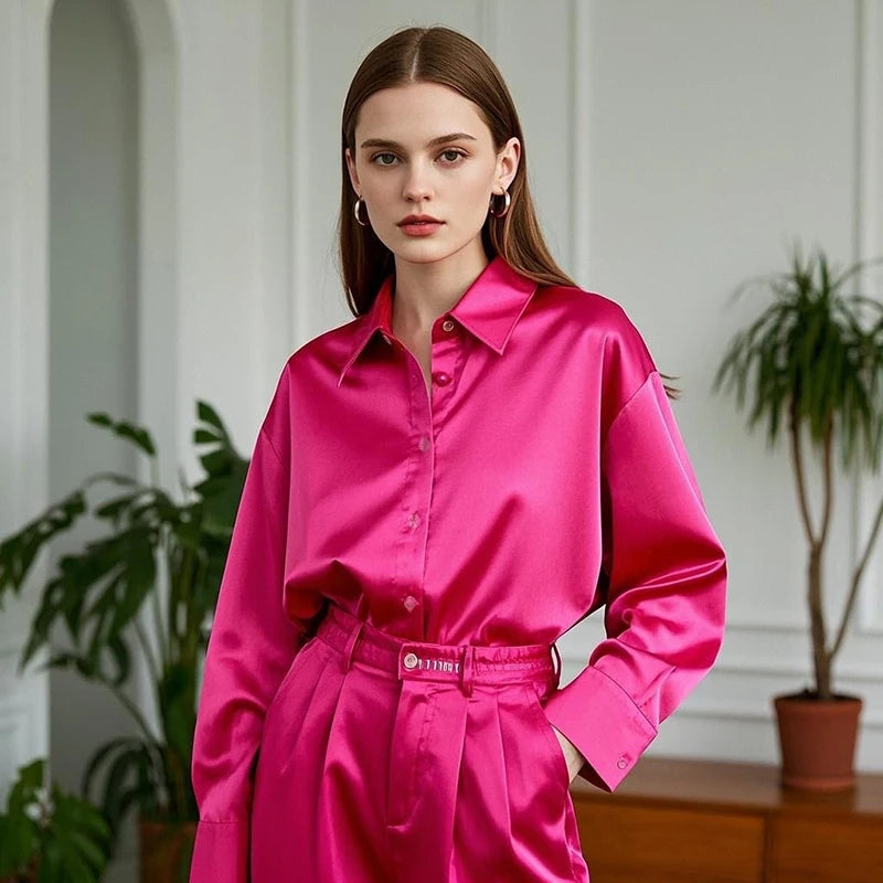 Casual Shirt Elegant Blouses For Women Satin Multicolor