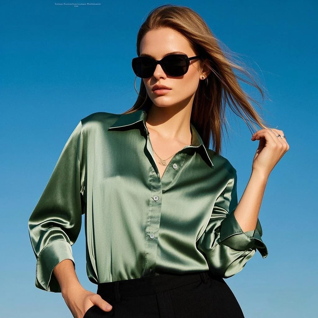Casual Shirt Elegant Blouses For Women Satin Multicolor