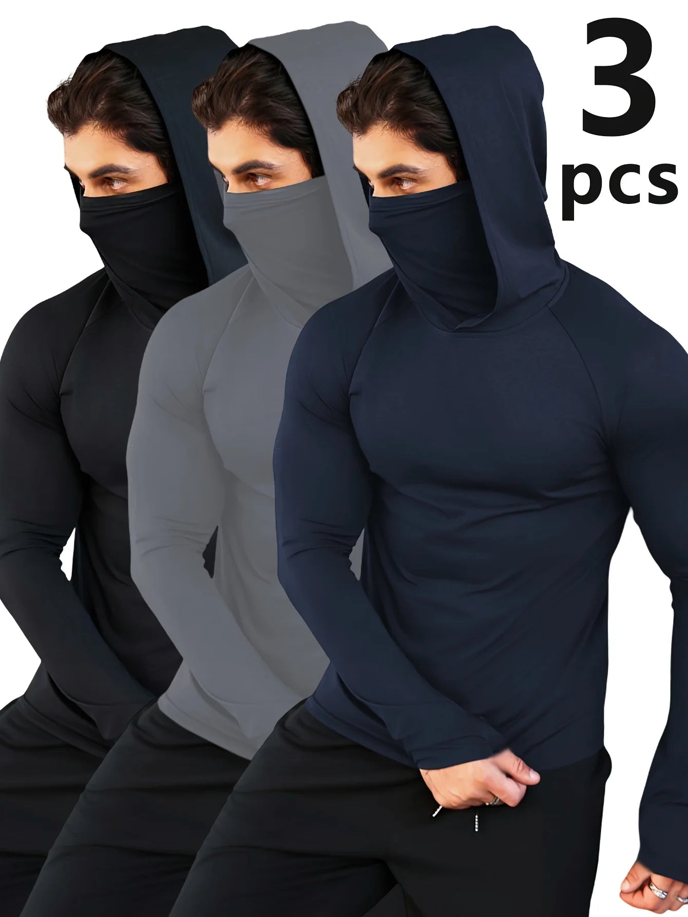 3-Piece Men's Hooded Sweatshirts With Facemasks,